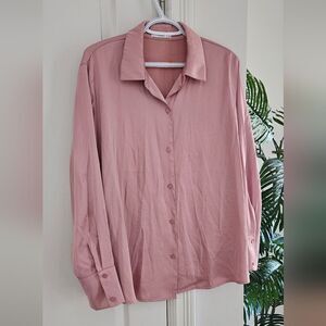 Satiny Pink Button Up Top